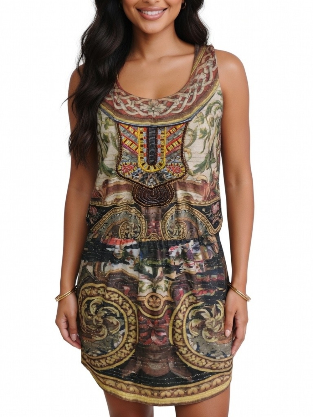 Desigual Multi Colored Abstract Boho Tank Dress Size M